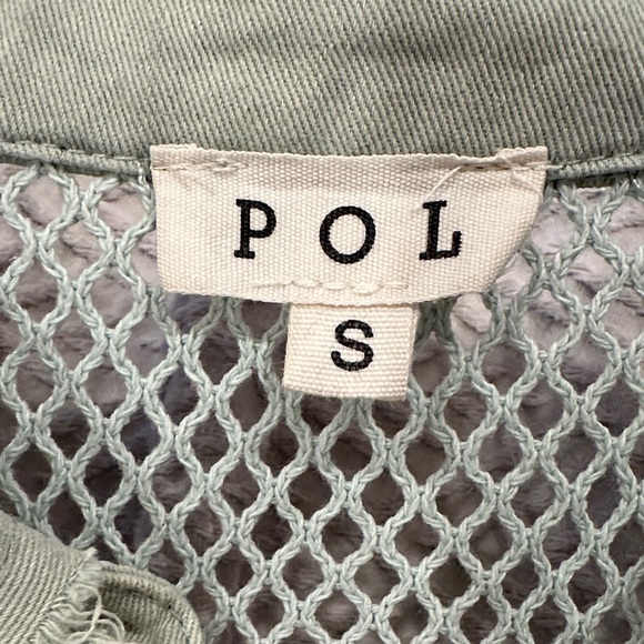 POL Sage Green Crochet & Embroidered Eyelet Pearls Button-Down Shirt - Picture 7 of 9